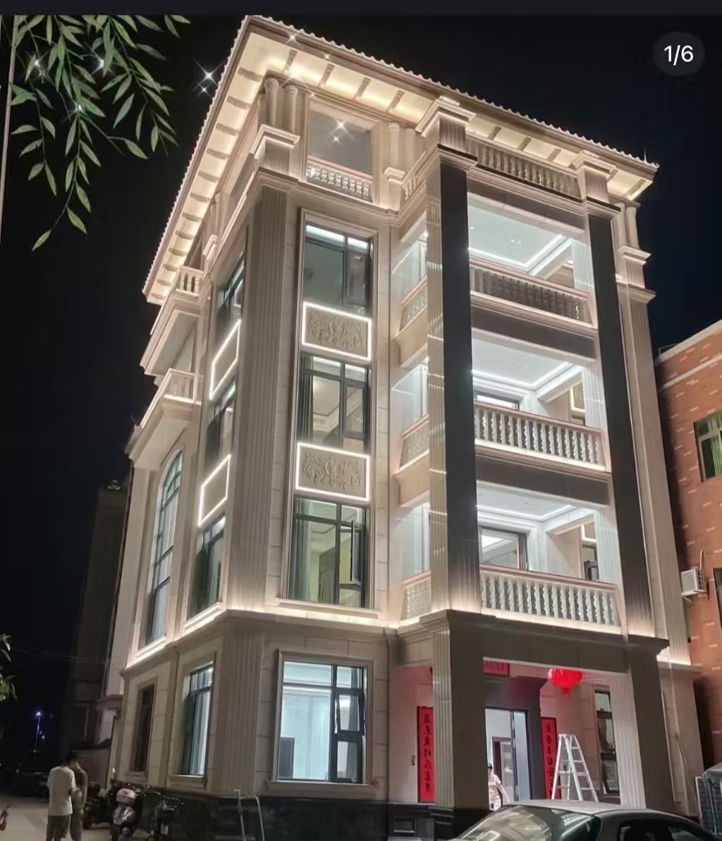 十堰 芝麻白花岗岩别墅外墙夜间效果